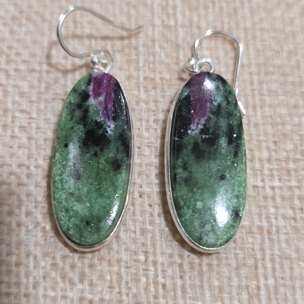 Elegant Green and Purple Ruby Zolsite Stone Earrings